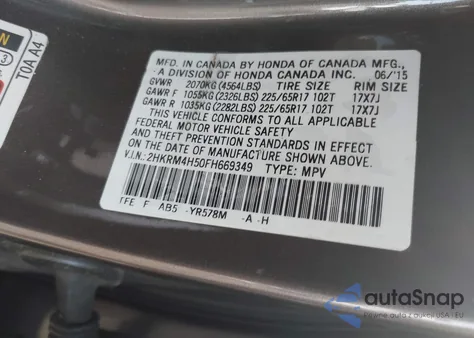 2015 Honda Cr-V Ex z USA, uszkodzony, nr VIN 2HKRM4H50FH669349